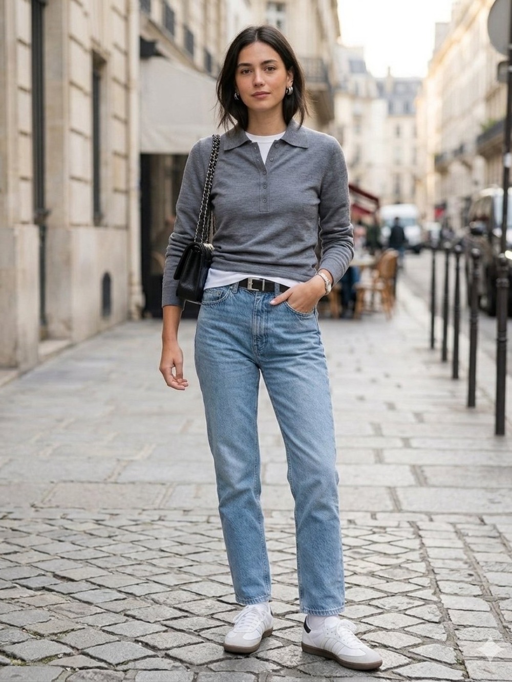 Zara Grey Button Polo Sweater